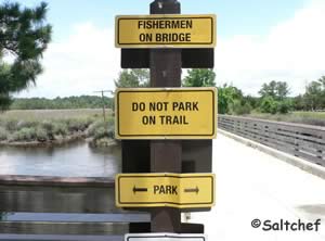 sign at fishing trestle along georgia coast trail